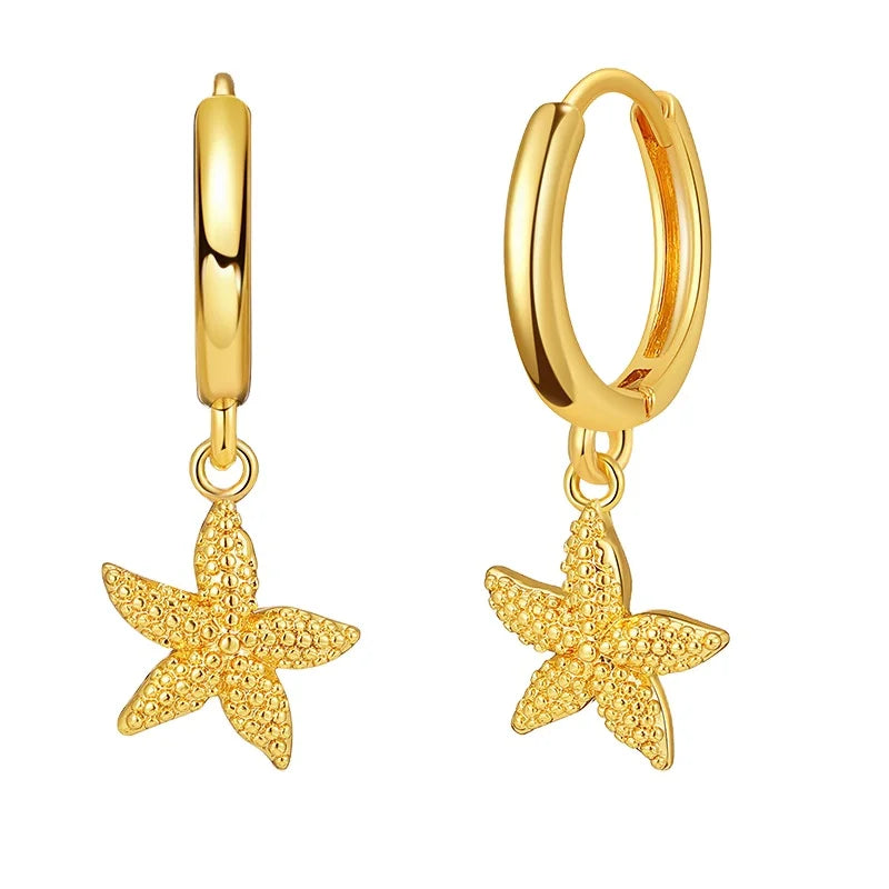 Woman 18K Gold Plated Hoop Pendant Starfish Huggie Earring Fine Jewelry Gift