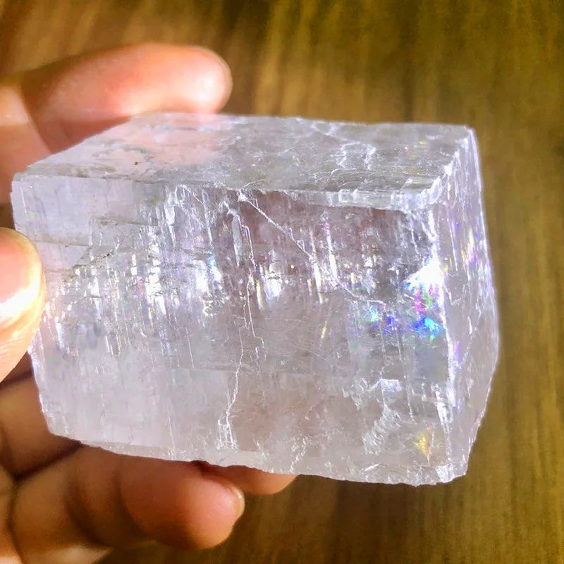 Natural Crystal rainbow Calcite Block Decoration White Crystal Calcite Block Stone for Home Decor Raw Stone Mineral Specimen