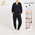 Manufacturers Custom 100% Cotton Puff Printing Logo Full Zip up Women Hoodie Casual Sweatpants and Long Sleeve Sports Shirt Set