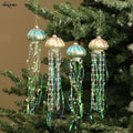 Hot Selling Supplies Sea Jellyfish Figurine Hanging Ornaments Glass Christmas Christmas Tree Ornament Glitter Glass Jellyfish