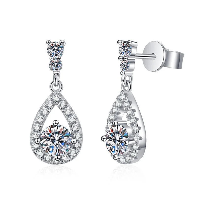Stylish 925 Silver Antiallergic Moissanite Drop Earrings Nickel-Free with Moissanite Certificate
