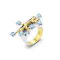Abiding Unisex Sculpted Ring Jewelry 925 Sterling Silver Swiss Blue Topaz Plated Gold Inner Band Relief Trees Ring