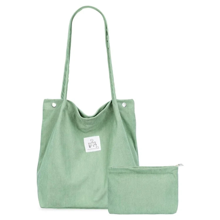 Eco-friendly Vintage Corduroy Shoulder Bag with Pocket Durable Fashion Corduroy Handbag Large Capacity