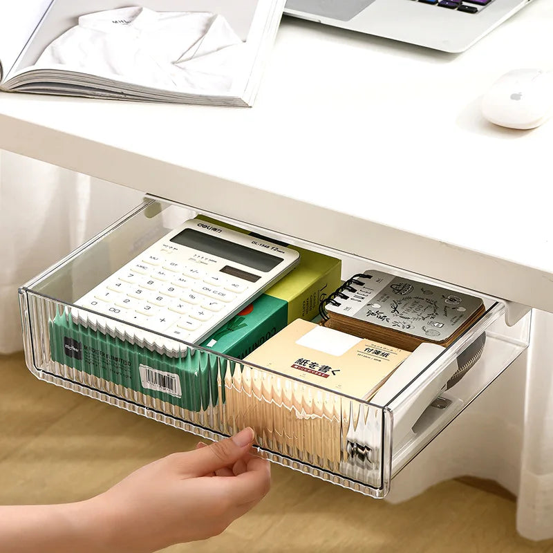 Plastic Self-Adhesive Injection-Molded Under Desk Slide-Out Drawer Organizer with 6-10L Capacity