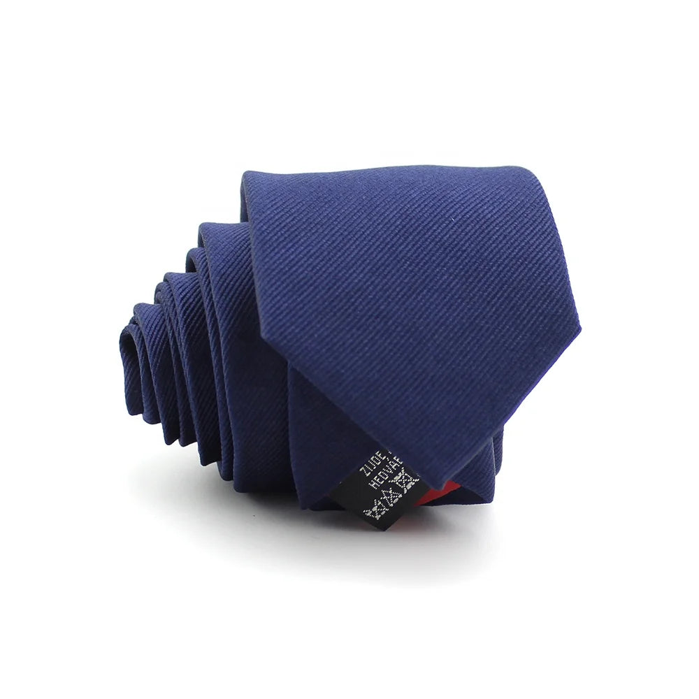 China Suppliers Wholesale Fashion Handmade Solid Blue Slim Skinny Custom Jacquard Woven 6CM Silk Neck Tie Men Navy Necktie