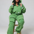 Custom Green Cargo Tracksuit with Multi-Pocket Hooded Casual Style Cotton Embroidered Letter Pattern Autumn New Arrival Outfit