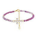RINNTIN MPB10 New Freshwater Pearl Purple Mica Cross Shape Beaded Bracelet 925 Sterling Silver Handmade Bracelet for Women