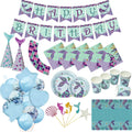 10 PCS Mermaid Theme Birthday Party Supplies Party Paper PlateBanner Birthday Party Decorations Set