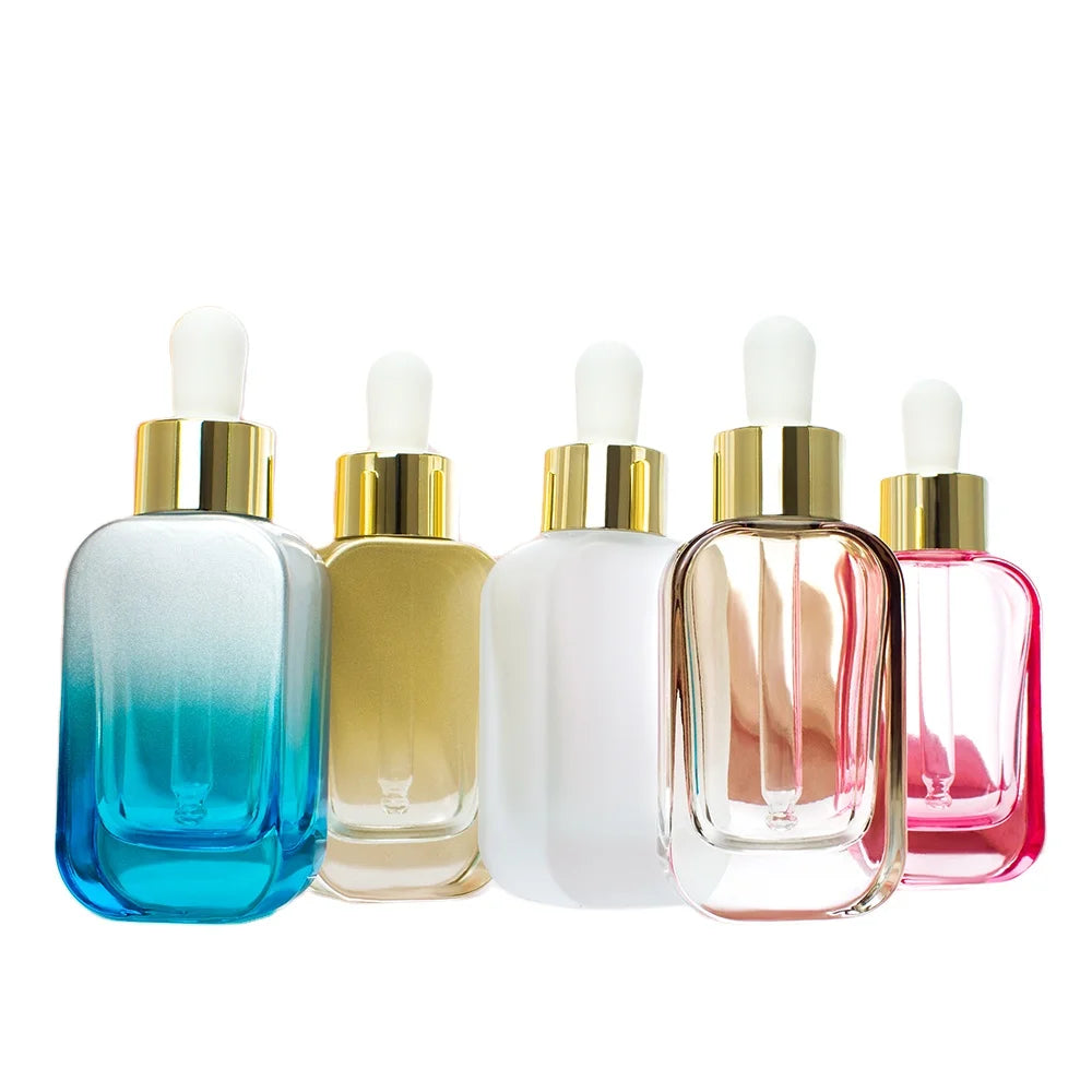 30ml Glass Empty Essential Oil Bottles Square Skin Care Cosmetics 30 ml Essence Serum Dropper Glass Bottle
