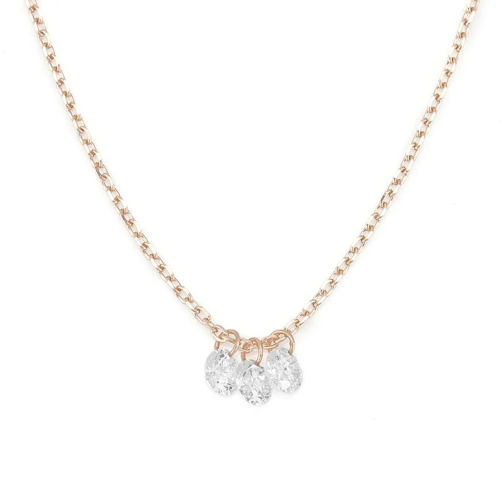 Laser Holed Diamond Necklace Round Brilliant Cut 0.3 Carat Rose Gold Lab Grown Diamond Necklace for Women