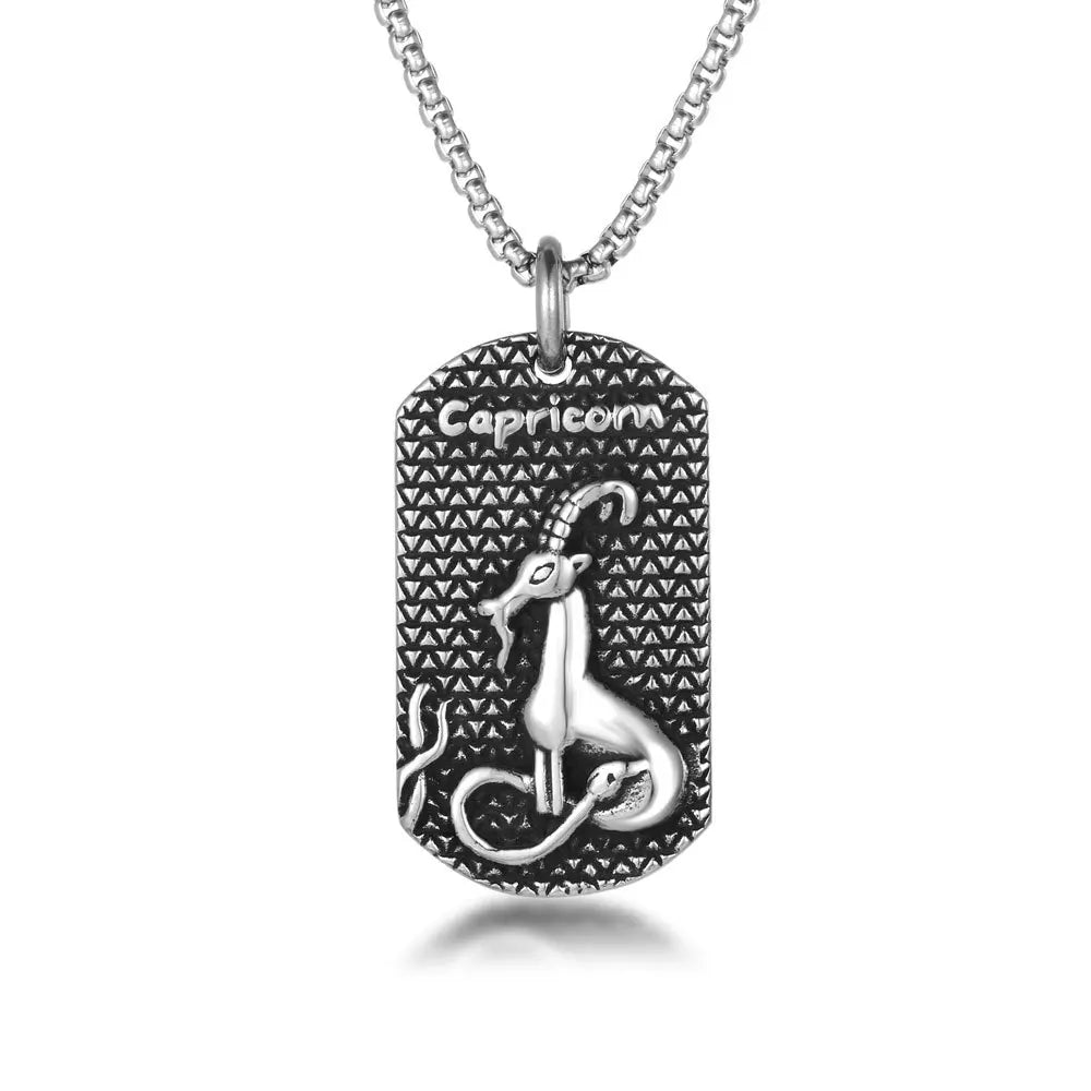 Personality Amulet Jewelry Retro Style Twelve Zodiac Pattern Capricorn Pendant Necklace for Graduation Gift