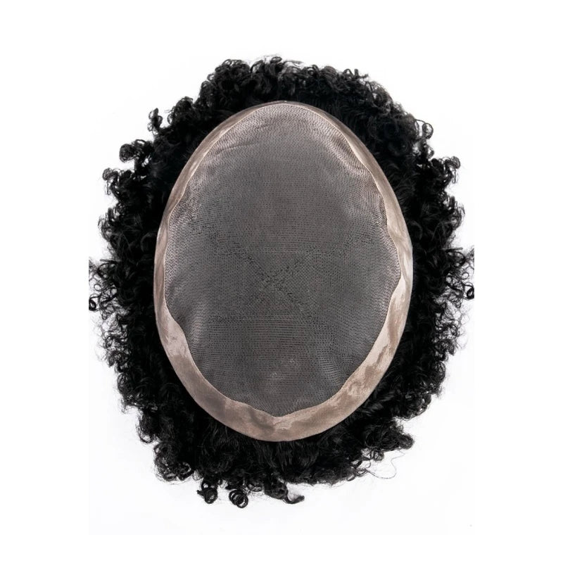 1B 6mm Curly Fine Mono Toupee for Men Human Hair Wigs Replacement Wholesale