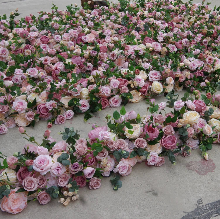D090 Wedding Floral Arrangement Aisle Arch Decor Faux Silk Flower Row Aisle Artificial Flower Table Runner for Wedding Decor