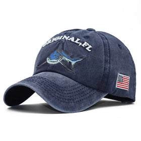 Popular Cartoon Embroidered Shark Spring Summer Wash Metal Logo Custom Design Baseball Hat Cap