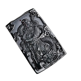 Certified Grade a Natural Jadeite Black Jade Guan Gong Pendant Mo Cui Ice Jade Pendant for Men and Women