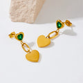New Women Gold Plated Jewelry Anti Tarnish 316l Stainless Steel 18k Pvd Gold Plated Heart Zircon Pendant Earrings