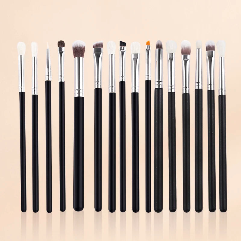 16pcs Natural Hair Makeup Tools Accept Customize logo Private Label Eye Eyeshadow Brushes Black Silver Style Makeup Brush Set