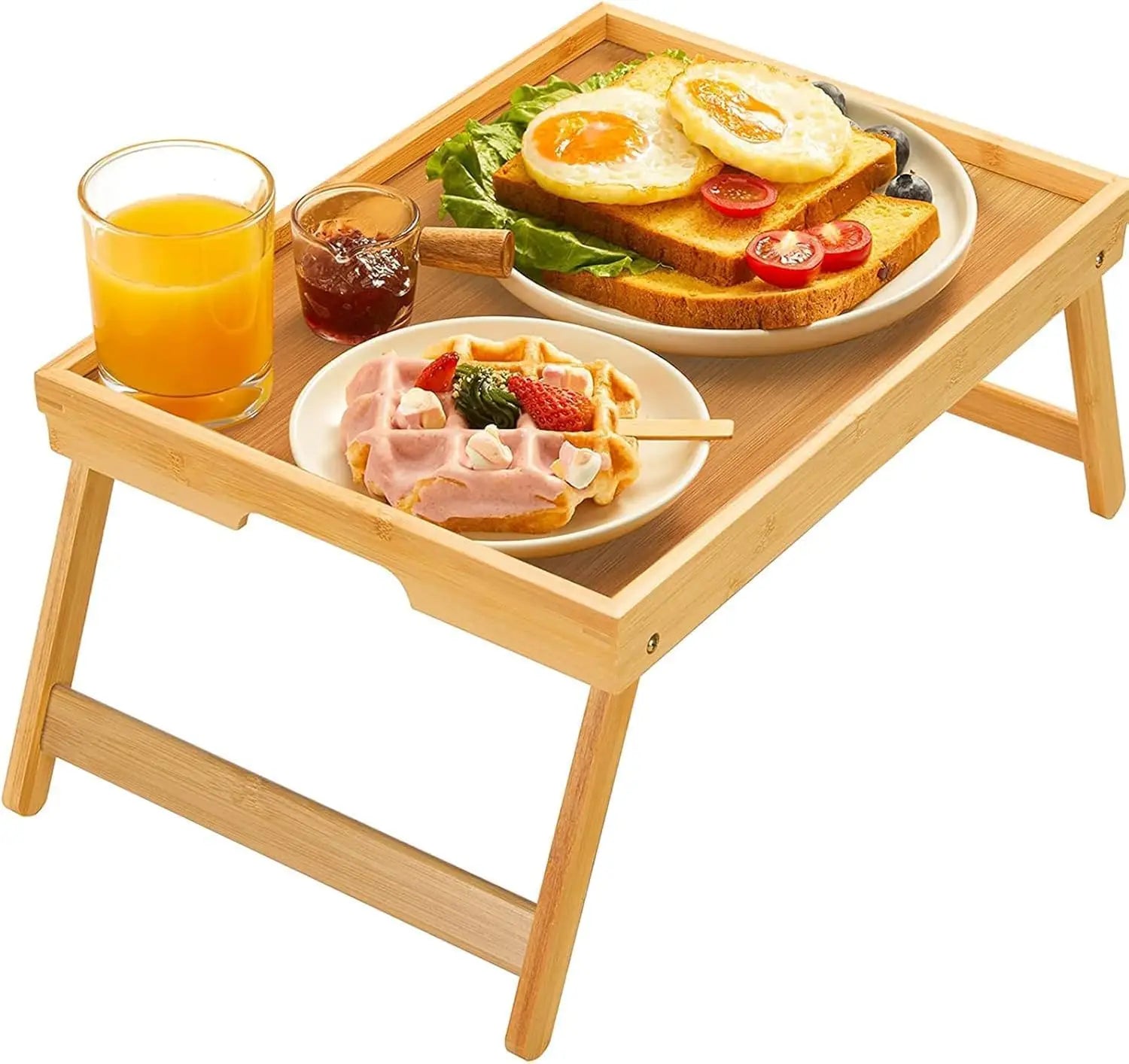Bamboo Tray with Foldable Legs 100% Solid Wood Oil Rubbed Finish Customizable Color & Logo for Sofa Eating Work Snack Use
