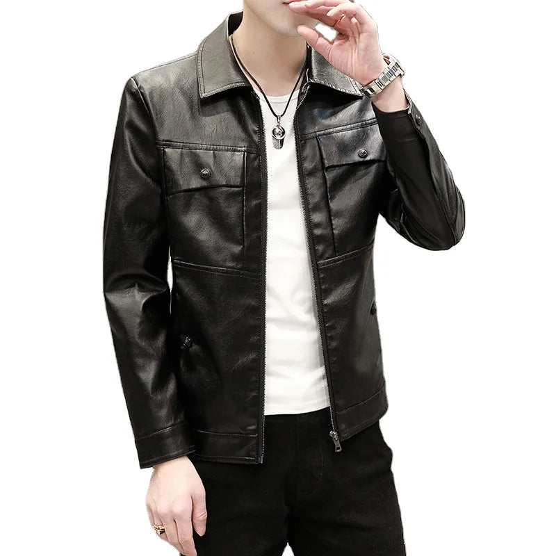 Autumn and Winter Leather Men'S Handsome Leather Thickening Motorcycle Men'S Jacket Clothing