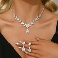 Silver Luxurious Heavy Craft Necklace Earring Set Light Luxury Elegant Zircon Bride Set with Classic Pearl Stone Style