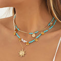 2023 New Arrival Fashion Jewelry Rice Pearl Sequin Tassel Sunflower Pendant Vintage Collar Choker Hip Hop Pearl Gold Necklace