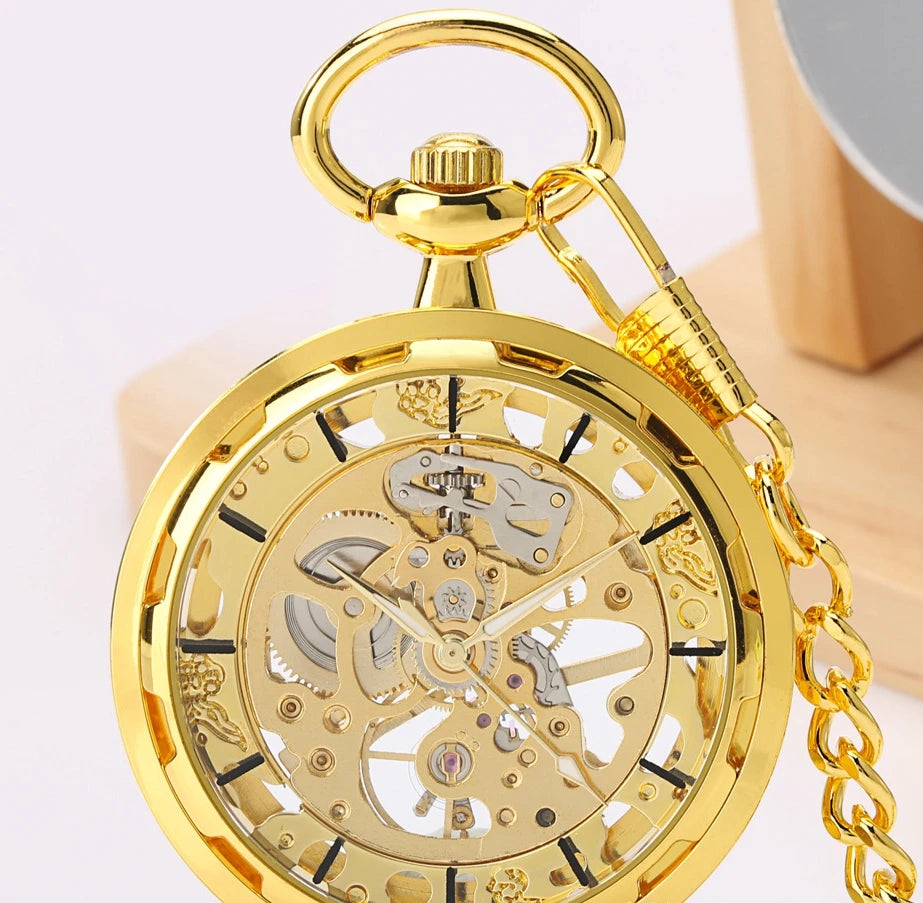 Vintage Necklace Steampunk Skeleton Mechanical Fob Clock Pendant Hand-winding Pocket Watches