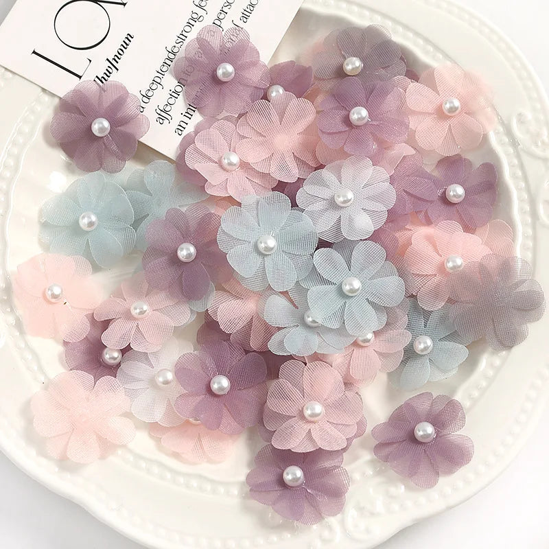 Organza Delicate Fabric Flowers Cloth Handmade Flowers Shoes Dress Accessories Wedding Artificial Flower for Decoration