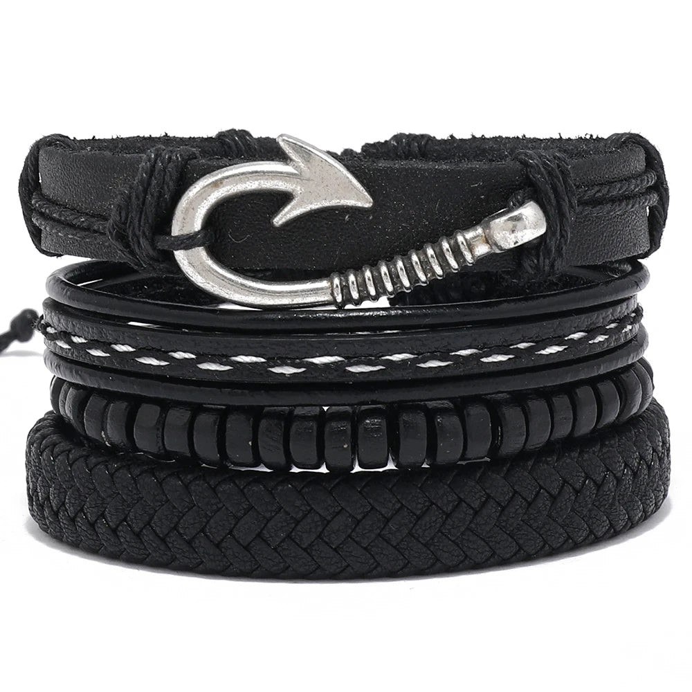 Wholesale Wove Bracelet Vintage Leather Bracelet Charm Accessories Men Fashion Jewelry Multilayer Bracelets Set