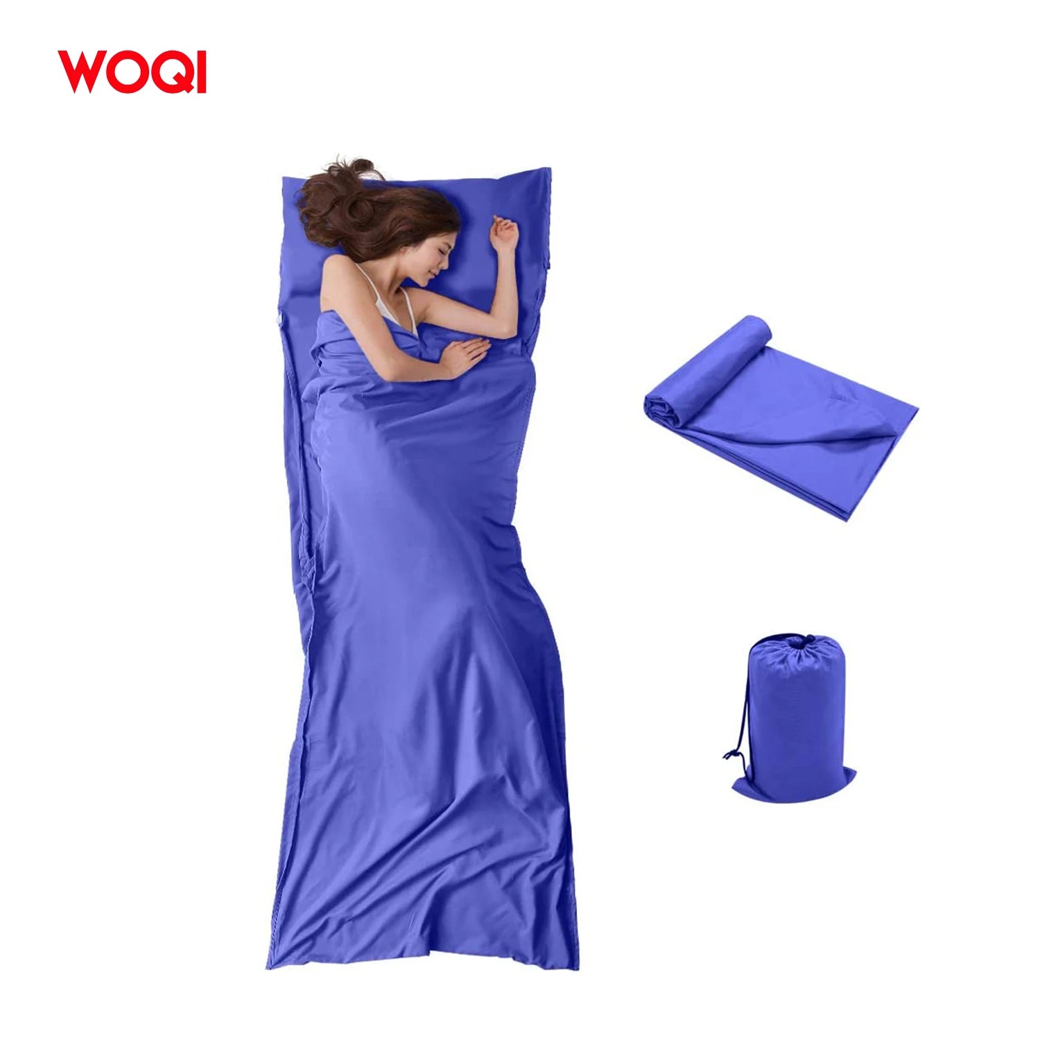 WOQI Hot Sale High Quality Lightweight Breathable Compact Polyester Sleeping Bag Liners with Pillow Pocket