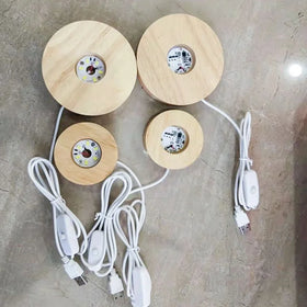 USB Round Wooden Lamp Base Led Night Light Base Colorful Light Fluorite Lamp Wood Base