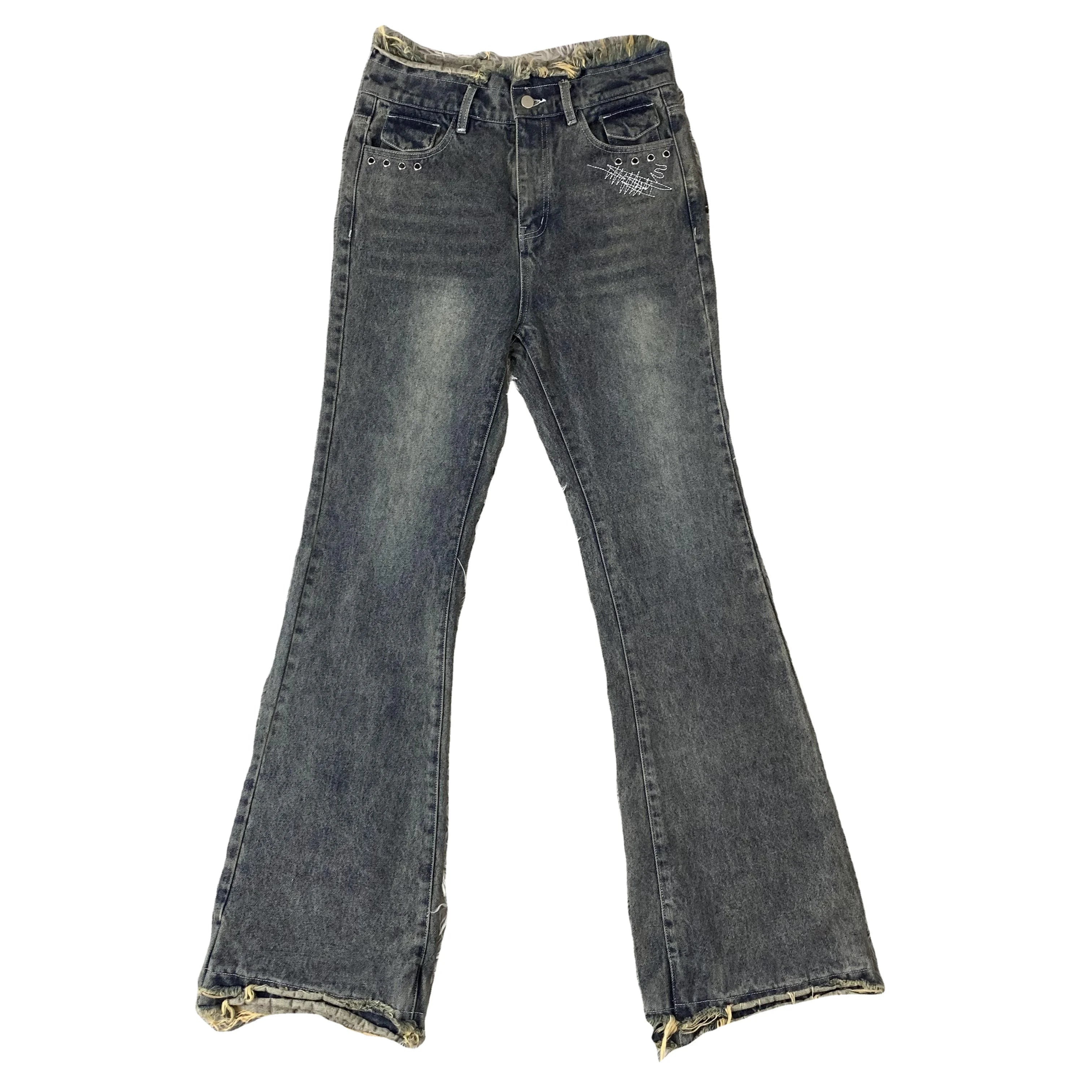 DENIMGUYS European America Street Style Fashion Y2k Denim Streetwear Men Bootcut Distressed Flared Jeans Pants