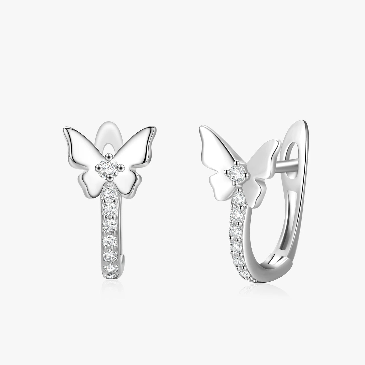 Ailmay Real 925 Sterling Silver Fashion Shining Butterflies Clear Zircon Earrings for Women Girls Party Accessories Jewelry