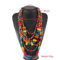 Handmade Rhodium Plated Bohemian Style Multilayer Wooden Beads African Women's Necklace for Gift