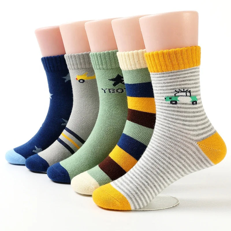 Wholesale Fashion Stripe Cartoon Socks Kids Children Quality Cotton Crew Socks Set for Boys Girls