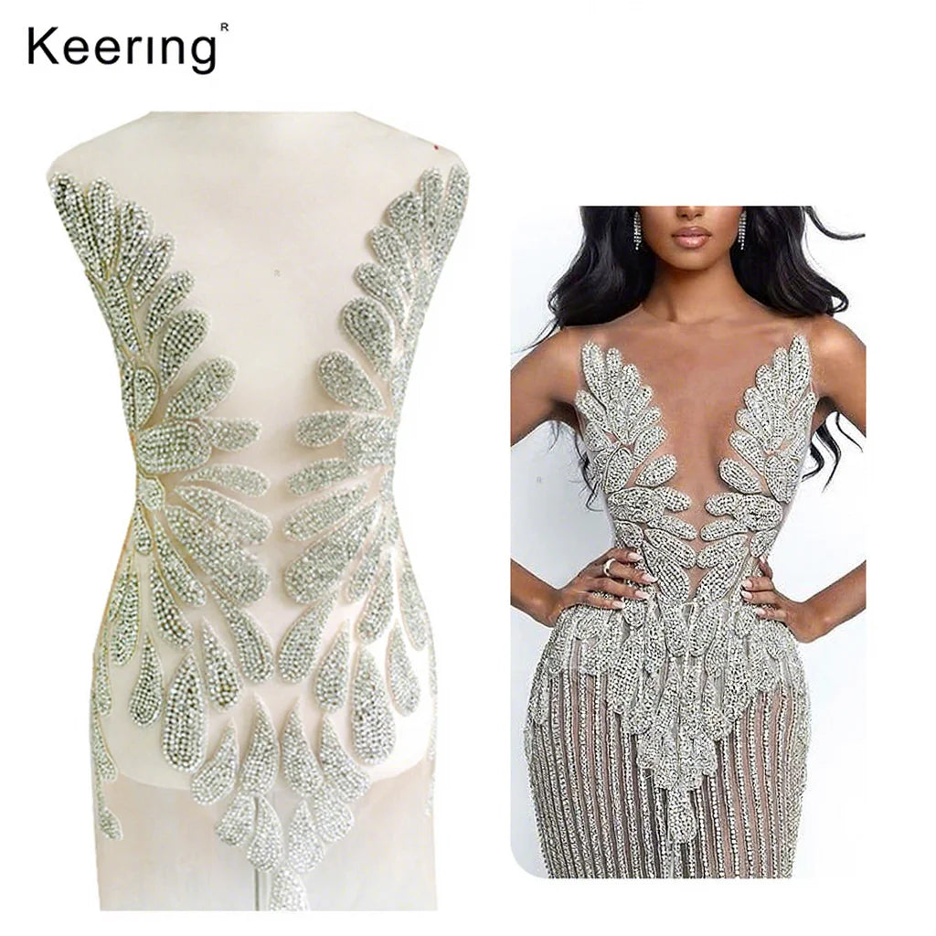 Luxury Sparkle Rhinestone Bodice Full Body Bodice Motif Sew on Glass Crystal Beaded Applique for Wedding Gown Dress