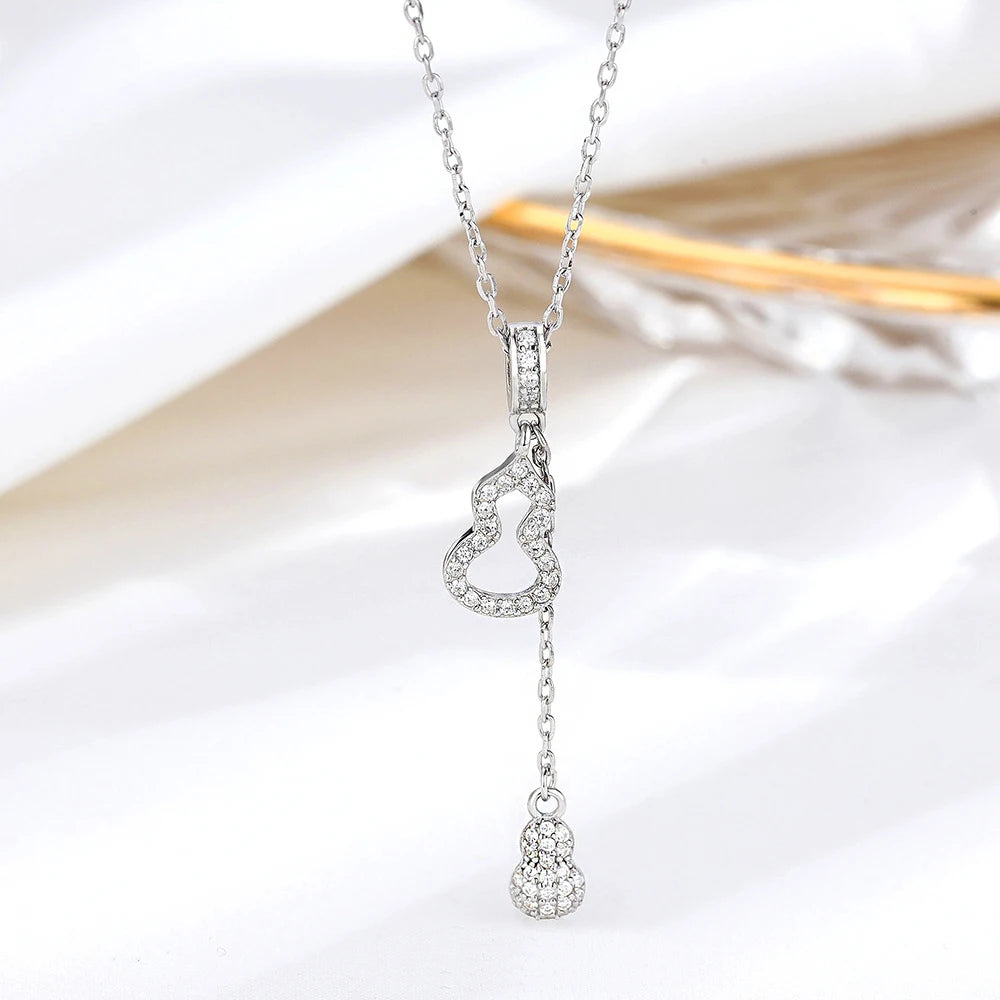 925 Sterling Silver Fine Zircon Rhodium Plated Gourd Pendant Necklace for Women Trendy Link Chain Gift Wedding Party