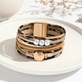 Fashion Multi-layer Leather Bracelet Simple Handmade Leather Bracelet Magnetic Clasp Leopard Print Pearl Leather Bracelet Women