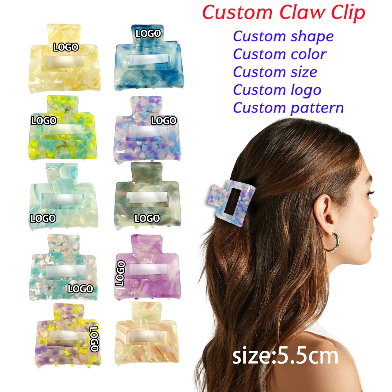 5cm New Spring Summer Custom Logo Color Small Starry Sky Colorful Pattern Acetate Hair Clip Minimalist Women Hair Claw Accessory