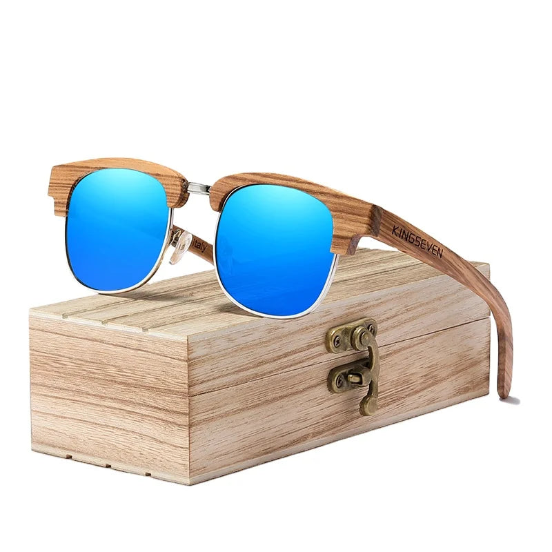 KINGSEVEN 2023 New Vintage Wood Natural Polarized Spring Hinge for Men and Women UV400 Protective Sunglasses G5917