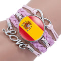 Manufacturer European National Country Flag Design Infinity Love Pink Leather Wrap Bracelet