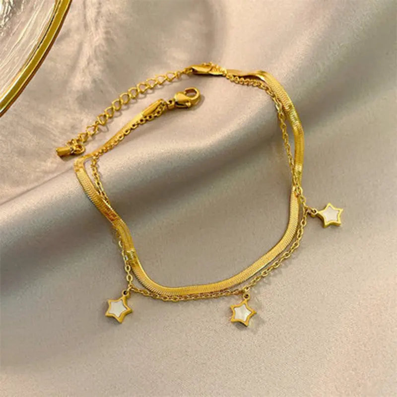 SC New Arrival Exquisite Anklets Double Layer Star Pendant Anklets Foot Jewelry Stainless Steel Ankle Bracelet Anklet for Women