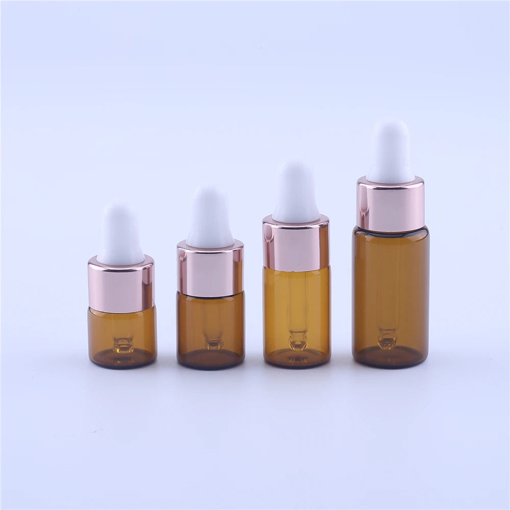 Mini Amber Essential Oil Dropper Vials Custom Aromatherapy Liquid Refillable Glass Pipette Bottles (1ml/2ml/3ml/5ml)
