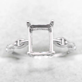 Sterling Silver 7*9mm Semi Mount Ring Square Shape Empty Frame Blank Claws Setting S925 Base Without Center Stone for Inlay DIY