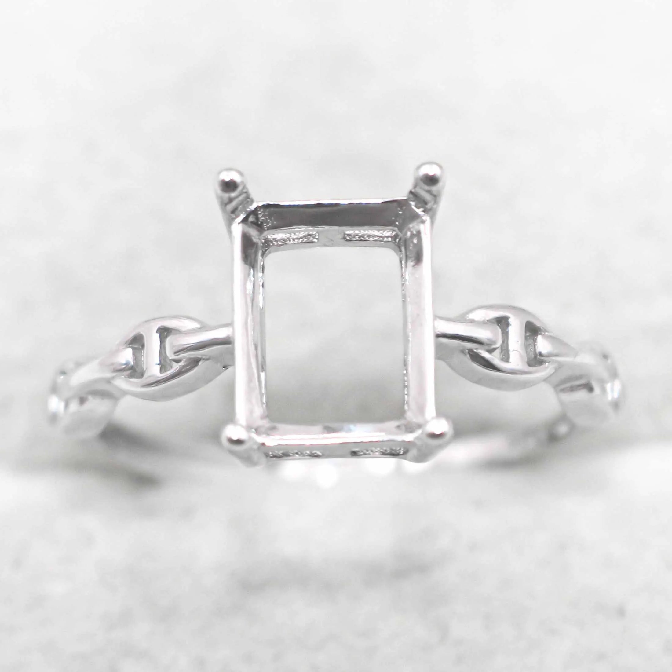 Sterling Silver 7*9mm Semi Mount Ring Square Shape Empty Frame Blank Claws Setting S925 Base Without Center Stone for Inlay DIY