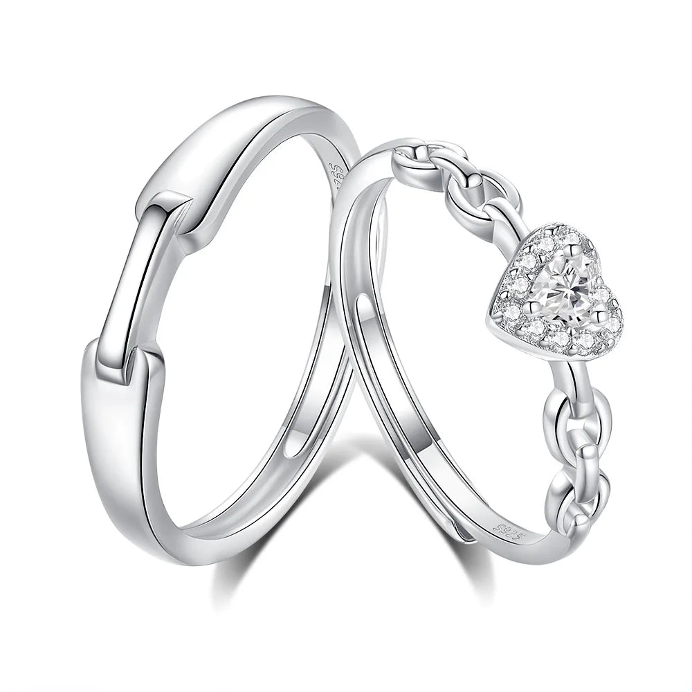 Love Lock Men Women Matching Rings 925 Sterling Silver Free Size Non-Tarnishing Heart-Shaped Couple Rings Adjustable Wholesale