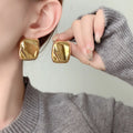 Stainless Steel Smooth Uneven Square Stud Earrings for Women Trendy Wholesale Lady Waterproof Accessories on Ear Fashion Jewelry