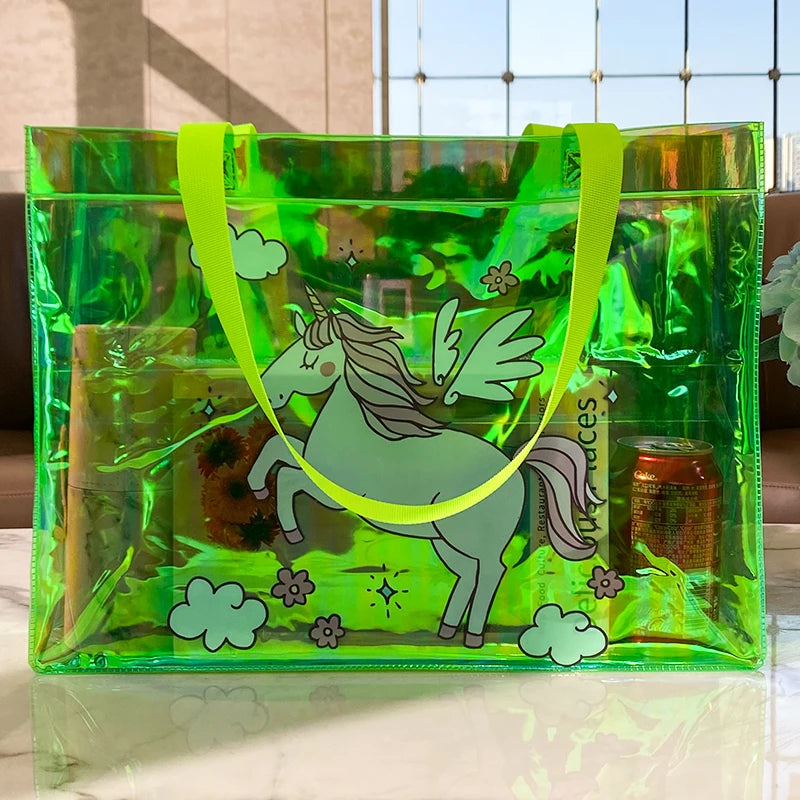 Wholesale Clear Laser Handbag Hologram PVC Tote Bag Transparent Holographic Iridescent Laser Shopping Bags