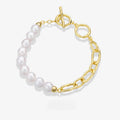 Luxury 925 Silver OT Bracelet Half Natural Baroque Freshwater Pearls Beads Half Paperclip Chain Bracelets for Women