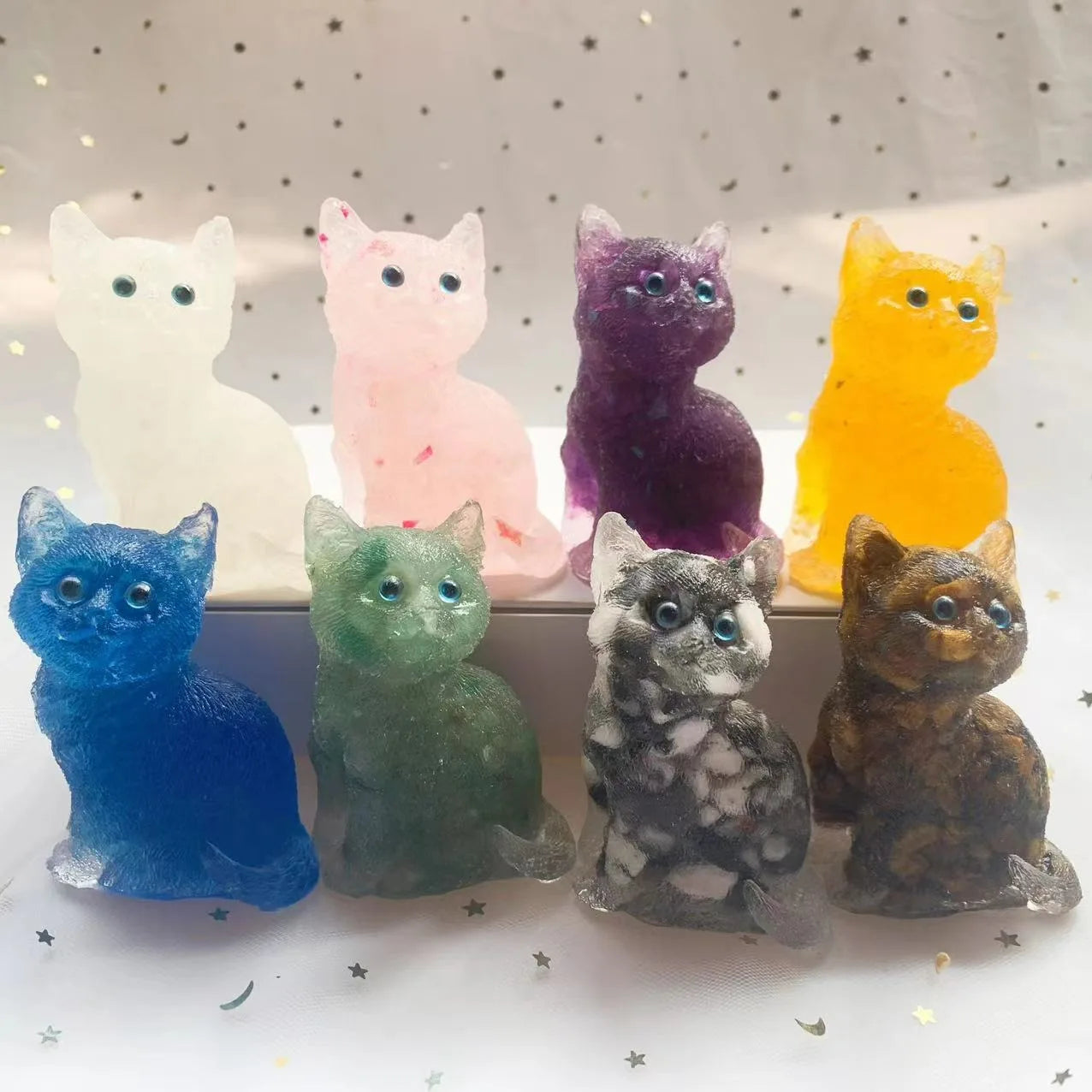 Hand Carved Natural Gravel Crystal Cat Creative Cute Lucky Fortune Cat Crystal Carving for Home Office Decoration Crafts Gift