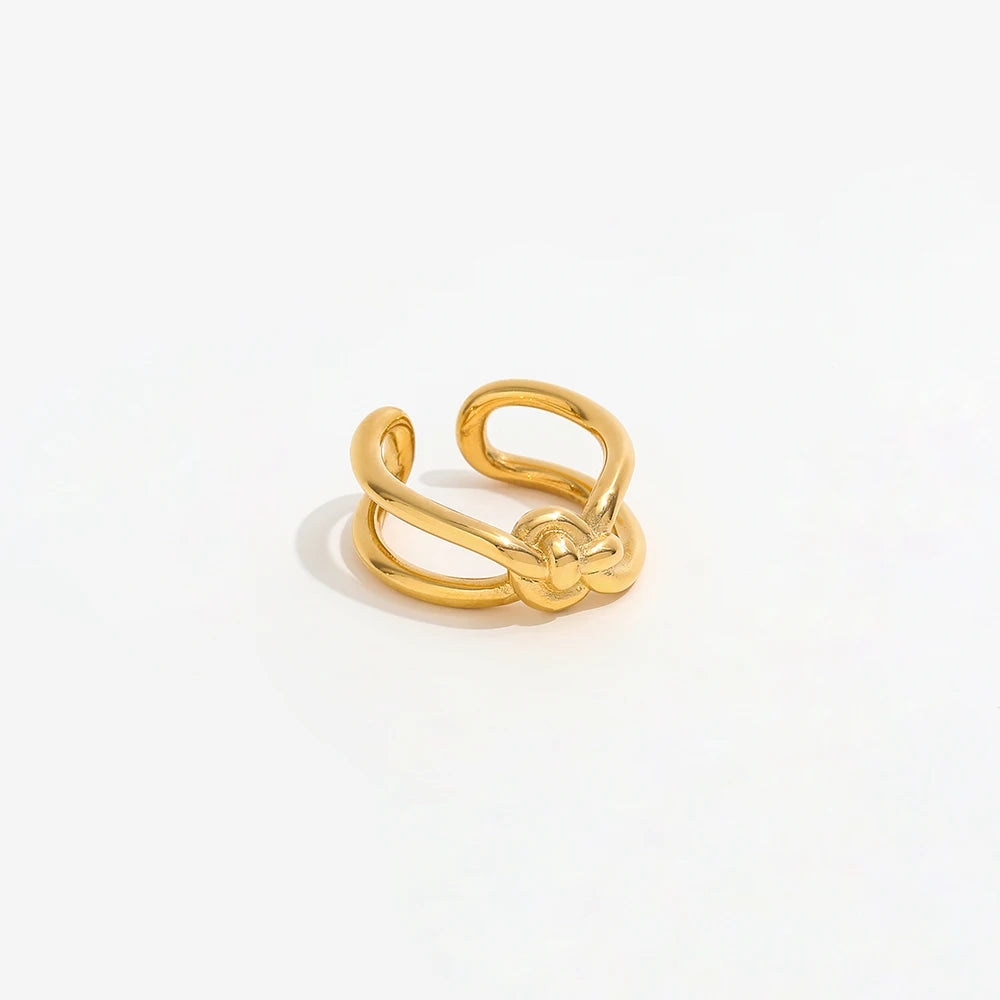 High End 18K PVD Gold Plated Double-layer Cross Knot Rings Stainless Steel Fashion Jewelry Women Gift
